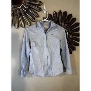 Vineyard Vines Women Lt Blue Collared Long Sleeve Button Up Whale Logo Size 00